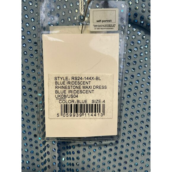 Self Portrait $870 Blue Iridescent Rhinestone Maxi Dress Formal Gown Size 4 NWT - Picture 9 of 10